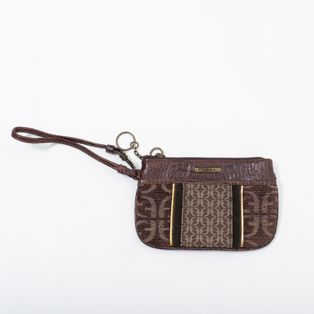 *3for$25/ 5for$38 Fossil Mixed Pattern & Leather Brown Wristlet